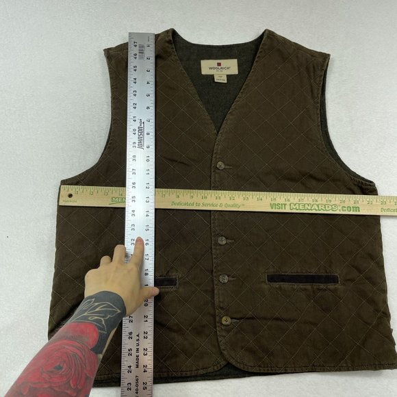 Woolrich Fleece Lined Canvas Quilted Button Vest Size L Saddle Brown Equestrian - Picture 3 of 12